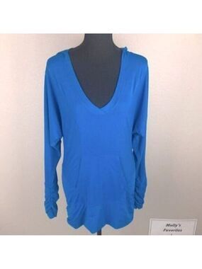 Zella Blue Pullover Active Hoodie Top V-Neck Long Sleeve Pocket Athleisure S